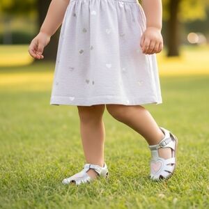 Silver Sandal with Pink Heart